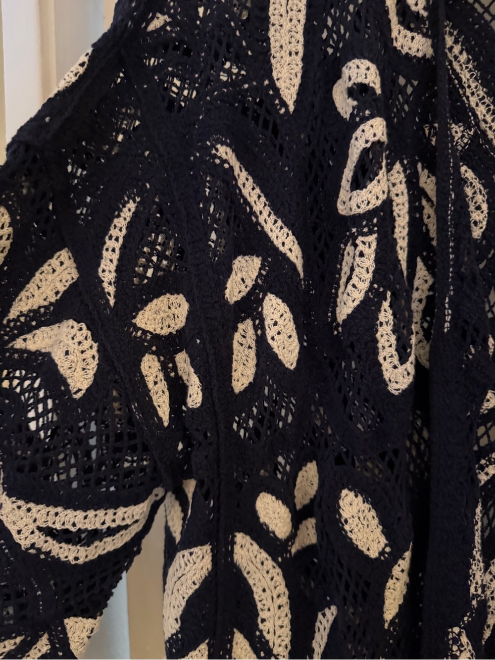Chico's Navy and White Openwork Crochet Cardigan Shrug - Picture 2 of 8